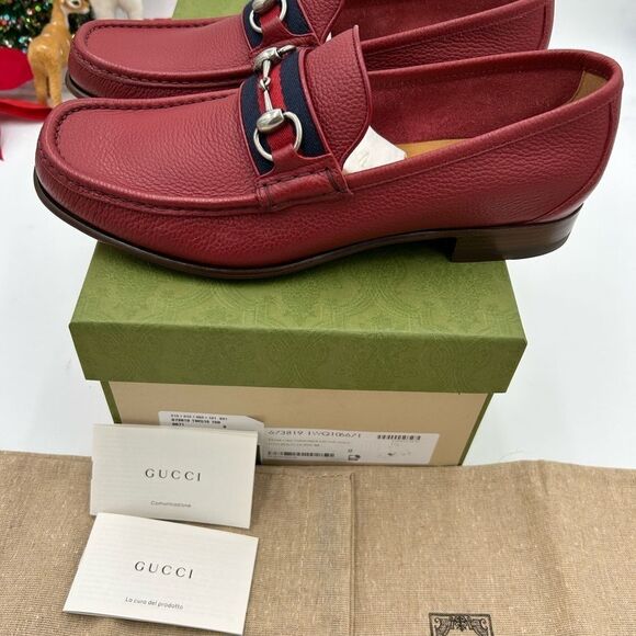 Men’s Gucci Horsebit web leather loafers size 8 fits 9  US made in Italy - Picture 4 of 8